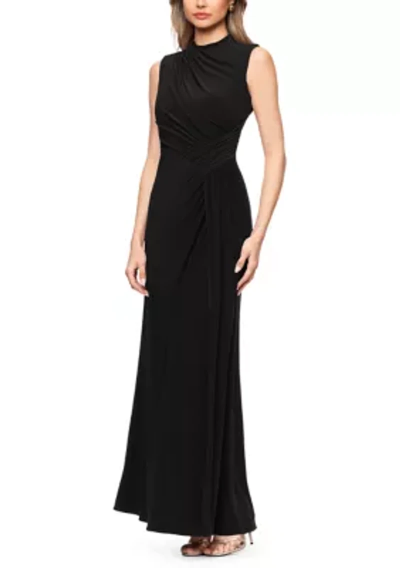 Women's Sleeveless Mock Neck Ruched Gown