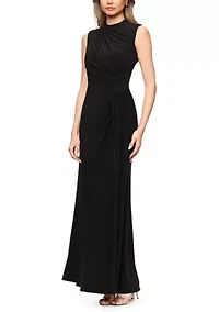 Women's Sleeveless Mock Neck Ruched Gown