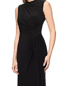 Women's Sleeveless Mock Neck Ruched Gown