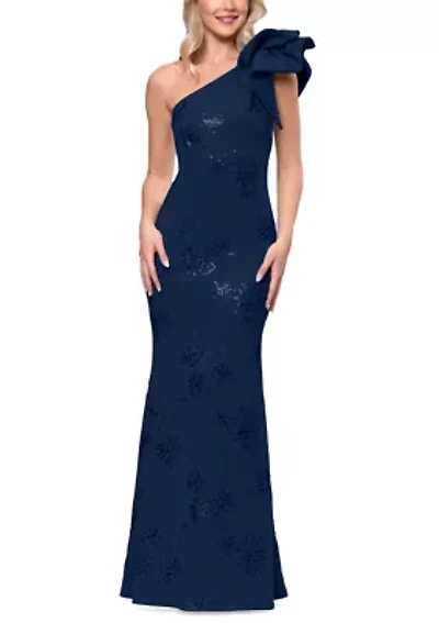 Women's One Shoulder Floral Sequin Gown