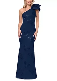 Women's One Shoulder Floral Sequin Gown