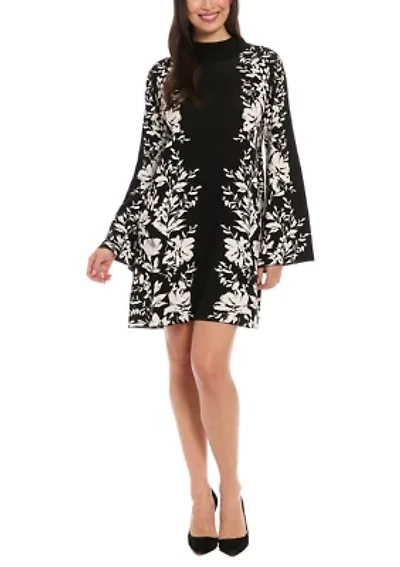 Women's Long Sleeve Mock Neck Printed Sheath Dress