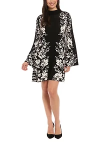 Women's Long Sleeve Mock Neck Printed Sheath Dress