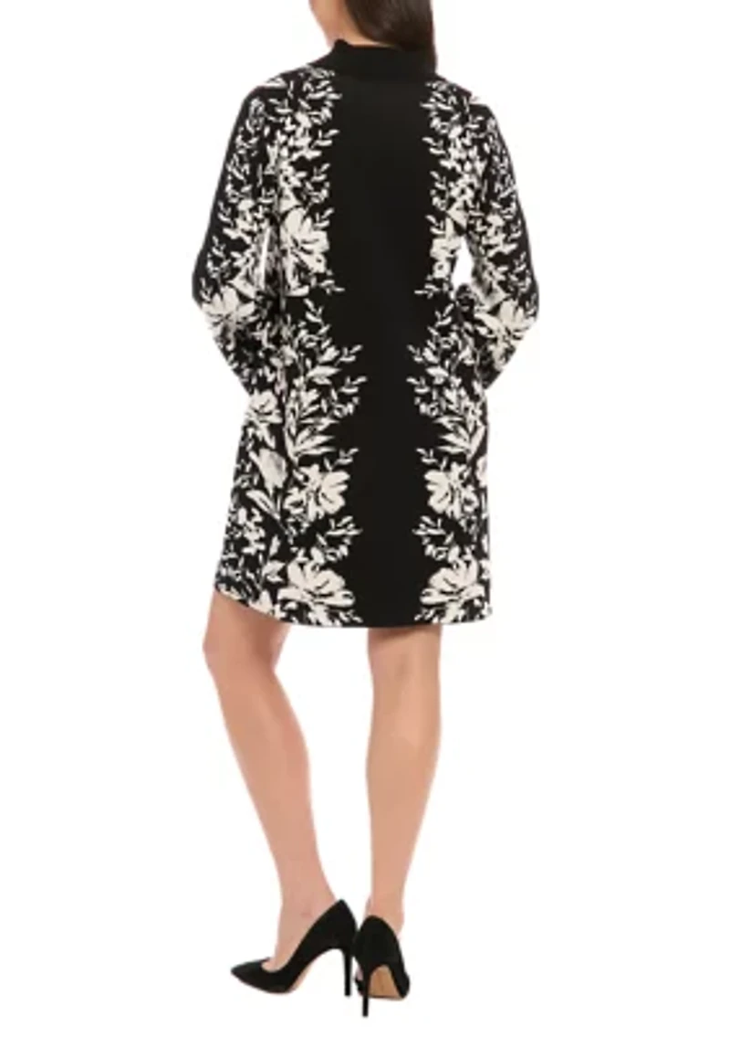 Women's Long Sleeve Mock Neck Printed Sheath Dress