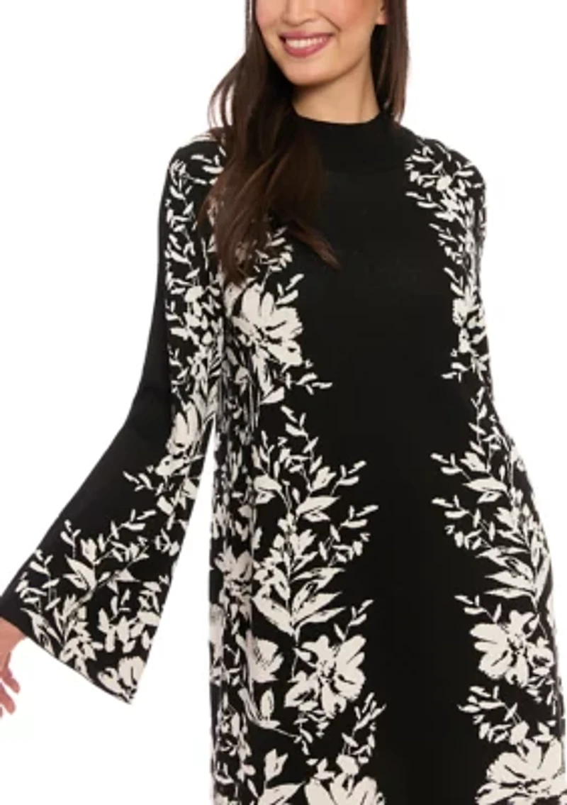 Women's Long Sleeve Mock Neck Printed Sheath Dress