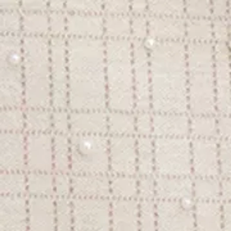 Women's Short Sleeve Lurex Plaid Sheath with Pearls