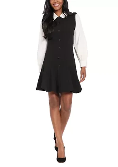Women's Long Sleeve Collar Neck Solid Scuba Aline Dress
