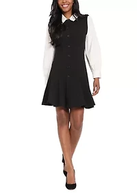 Women's Long Sleeve Collar Neck Solid Scuba Aline Dress