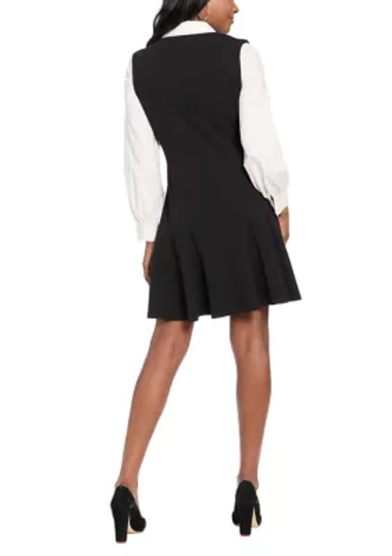 Women's Long Sleeve Collar Neck Solid Scuba Aline Dress