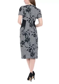 Women's Short Sleeve Crew Neck Floral Print Ponte Midi Dress