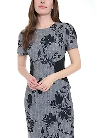 Women's Short Sleeve Crew Neck Floral Print Ponte Midi Dress