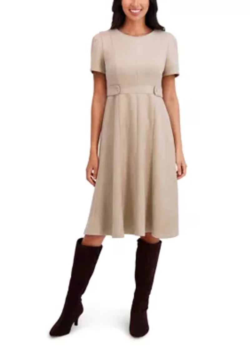 Women's Short Sleeve Crew Neck Solid Suede A-Line Dress