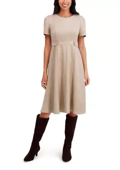 Women's Short Sleeve Crew Neck Solid Suede A-Line Dress