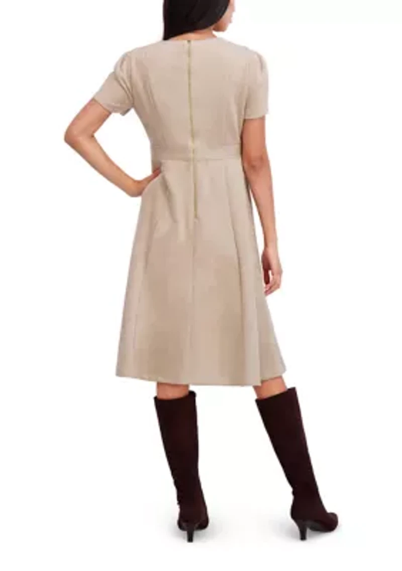 Women's Short Sleeve Crew Neck Solid Suede A-Line Dress