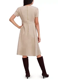 Women's Short Sleeve Crew Neck Solid Suede A-Line Dress