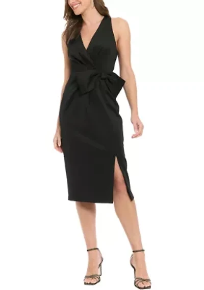 Women's Sleeveless Solid Bow Sheath
