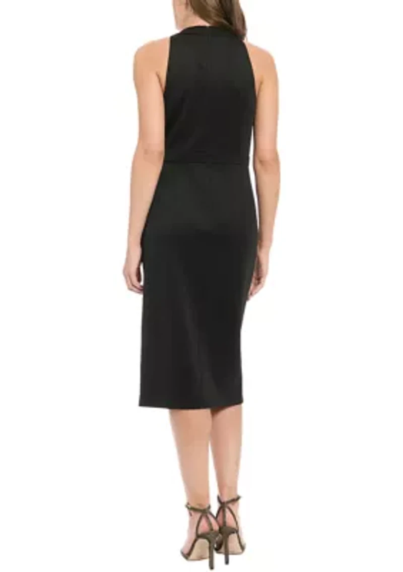 Women's Sleeveless Solid Bow Sheath