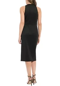 Women's Sleeveless Solid Bow Sheath