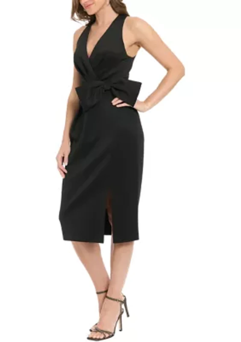 Women's Sleeveless Solid Bow Sheath