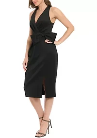 Women's Sleeveless Solid Bow Sheath