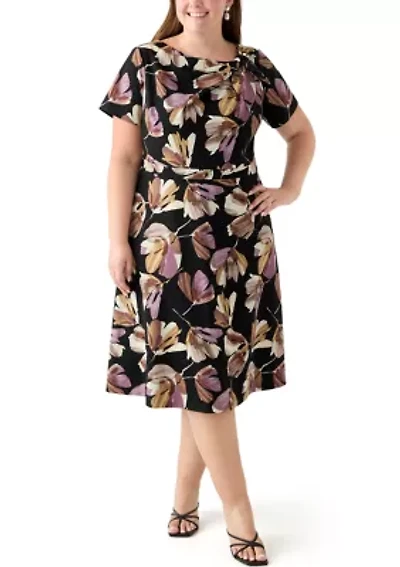 Plus Floral Print Scuba Midi Dress