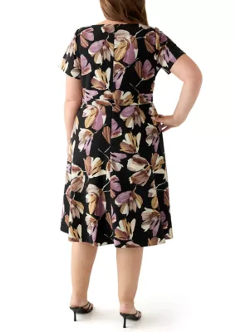 Plus Floral Print Scuba Midi Dress