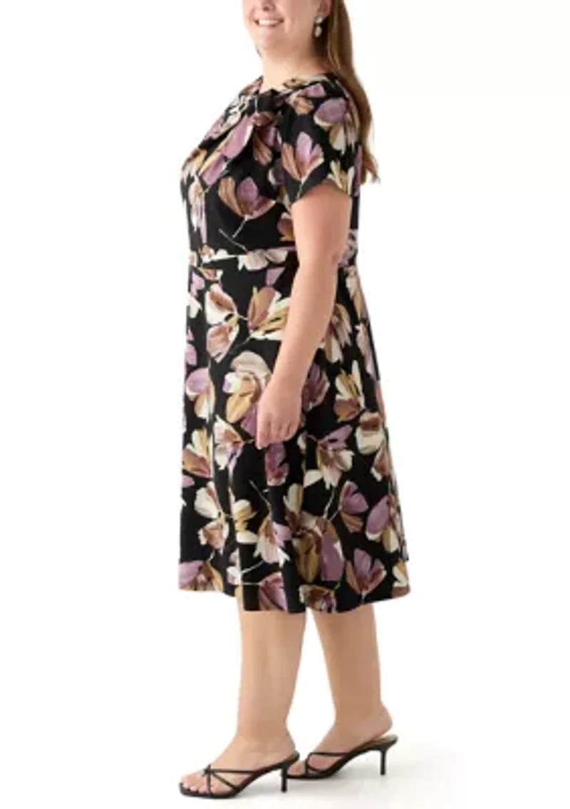 Plus Floral Print Scuba Midi Dress