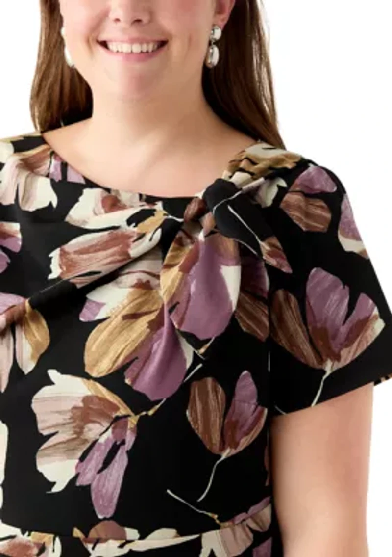 Plus Floral Print Scuba Midi Dress