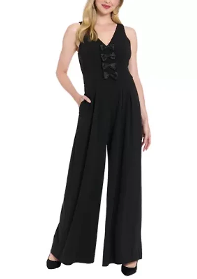 Women's V-Neck Scuba Jumpsuit with Bows