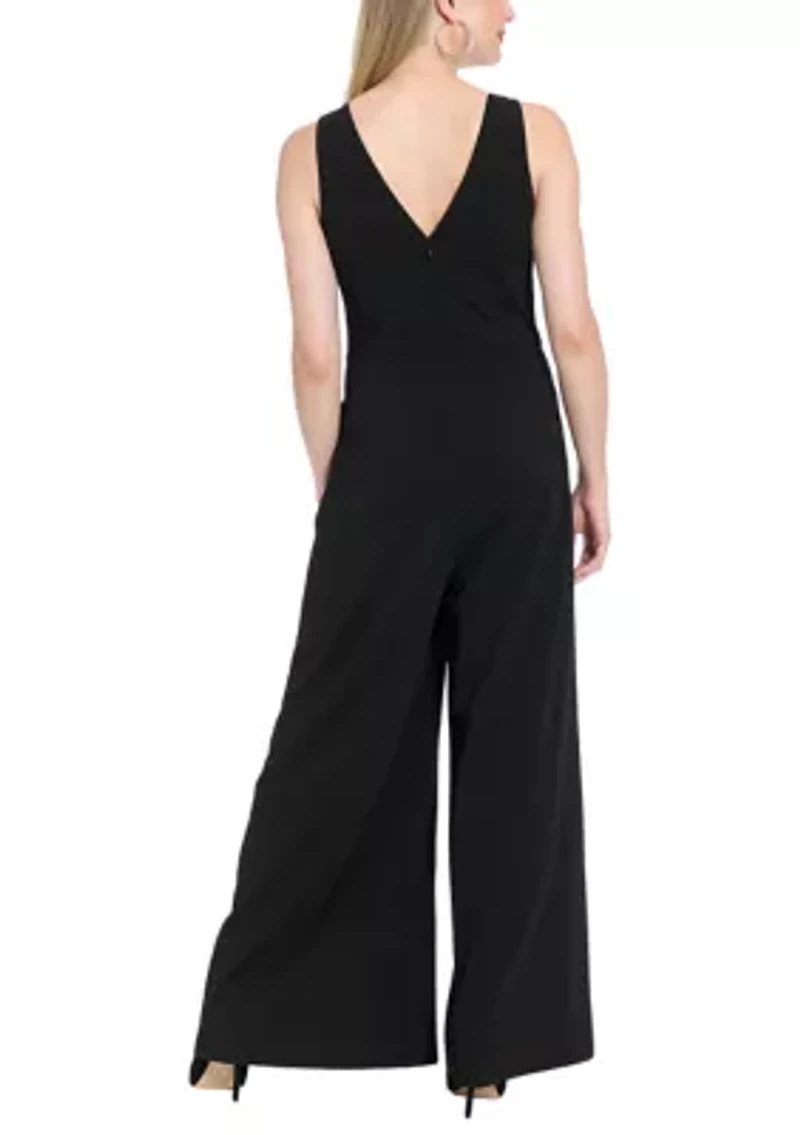 Women's V-Neck Scuba Jumpsuit with Bows