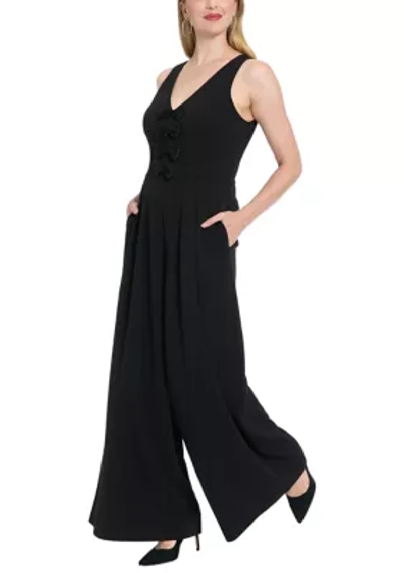 Women's V-Neck Scuba Jumpsuit with Bows