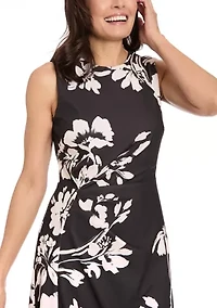 Women's Sleeveless Pleated Print Waist Midi Dress