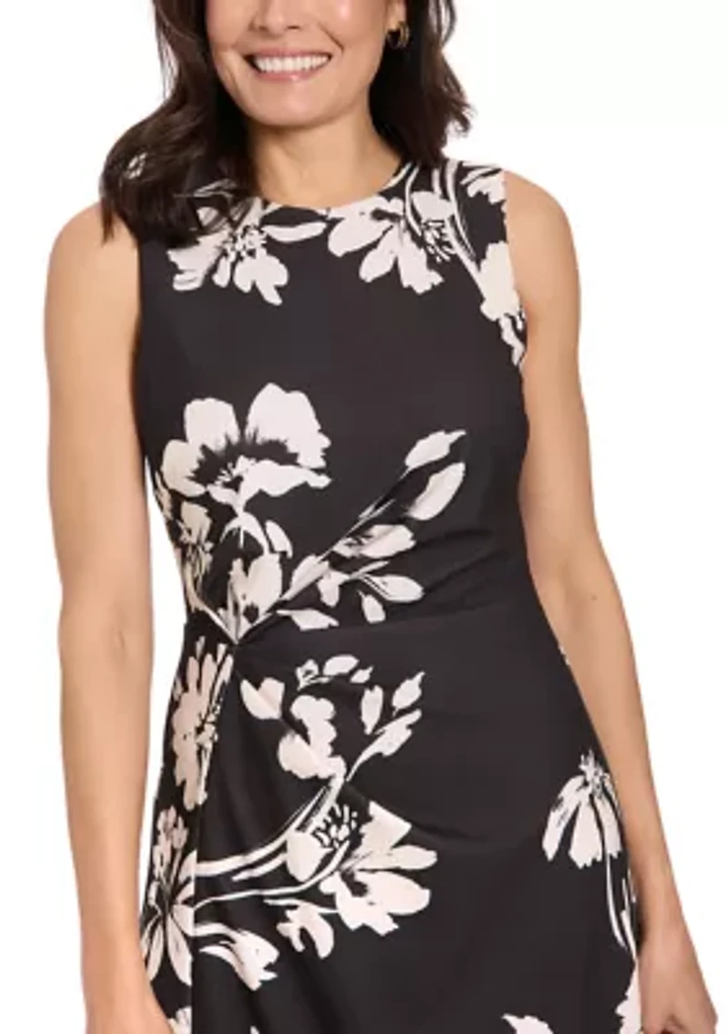 Women's Sleeveless Pleated Print Waist Midi Dress