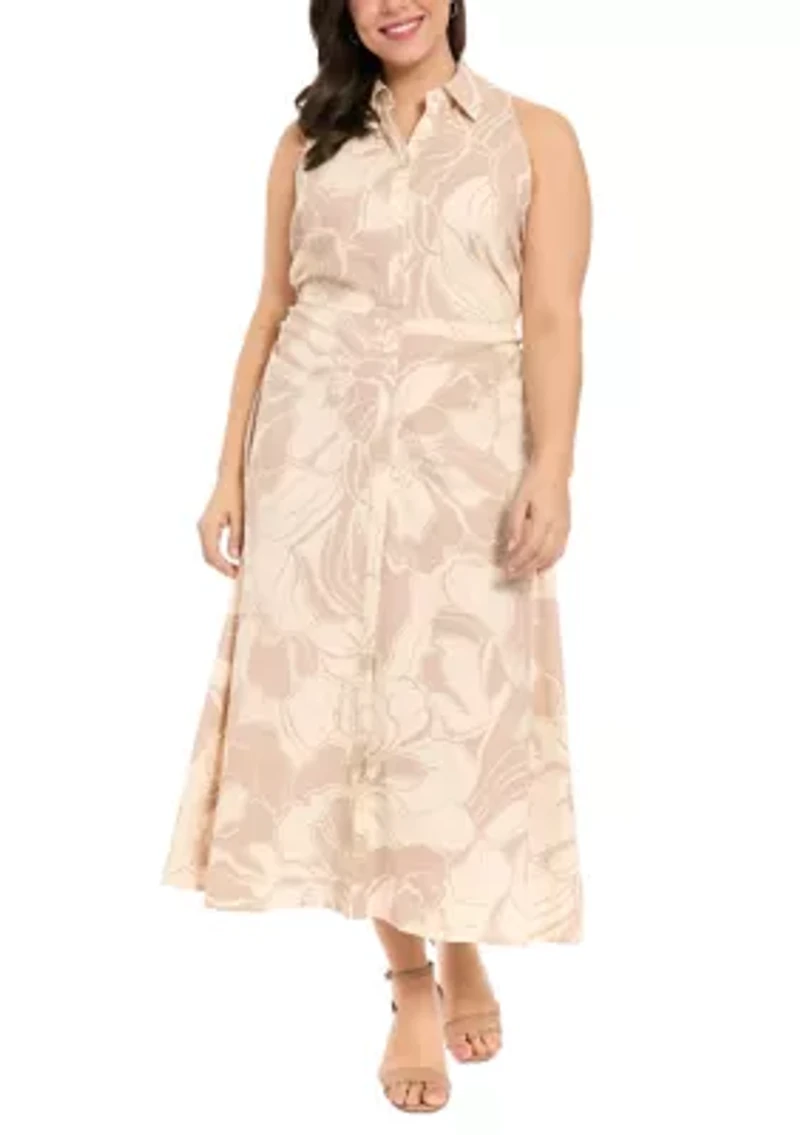 Plus Sleeveless Printed Maxi Shirtdress