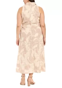 Plus Sleeveless Printed Maxi Shirtdress