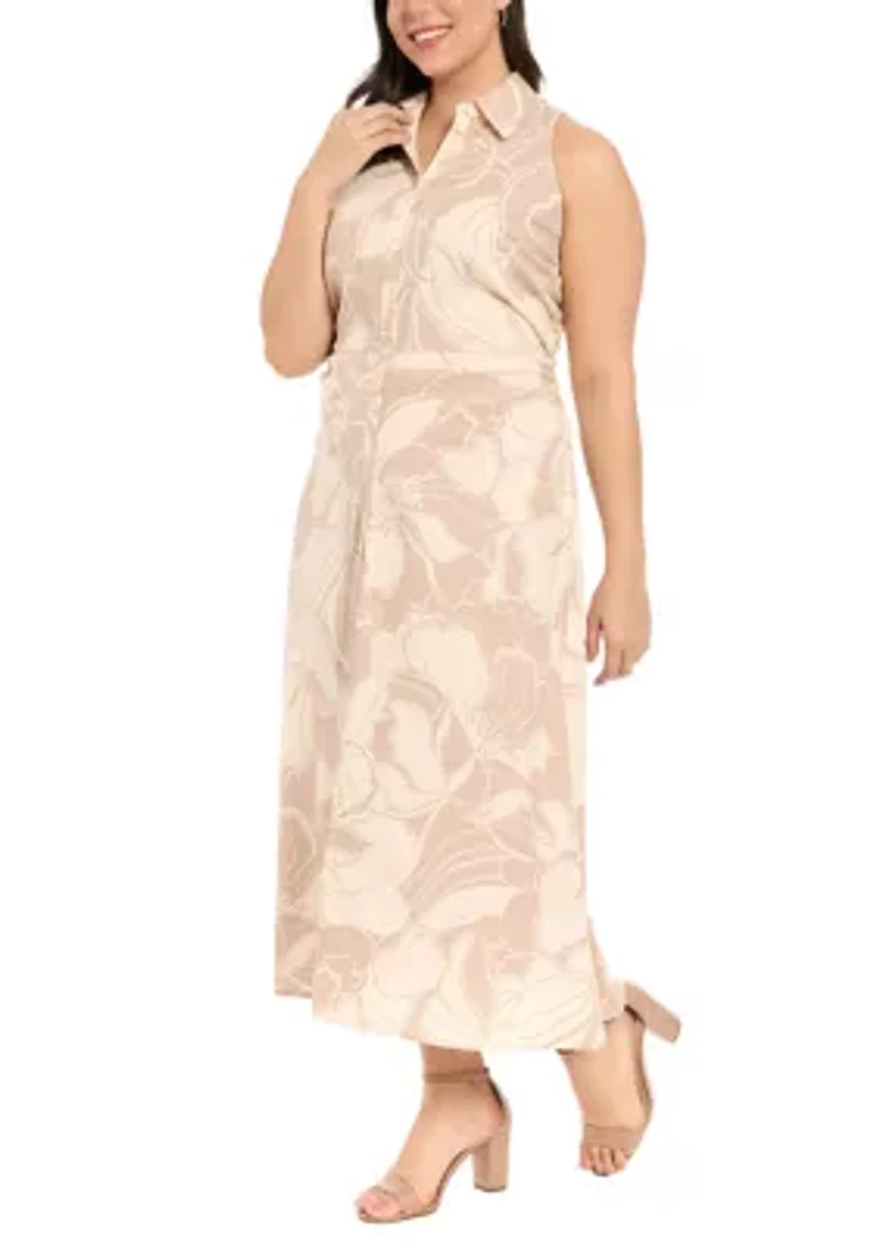 Plus Sleeveless Printed Maxi Shirtdress