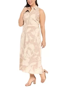 Plus Sleeveless Printed Maxi Shirtdress