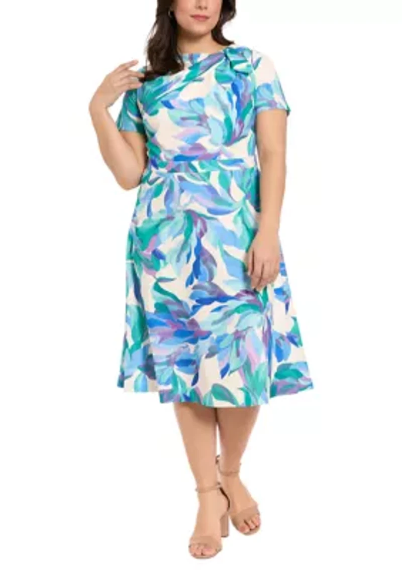Plus Short Sleeve Floral Scuba Midi Dress