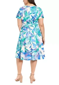 Plus Short Sleeve Floral Scuba Midi Dress