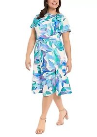 Plus Short Sleeve Floral Scuba Midi Dress