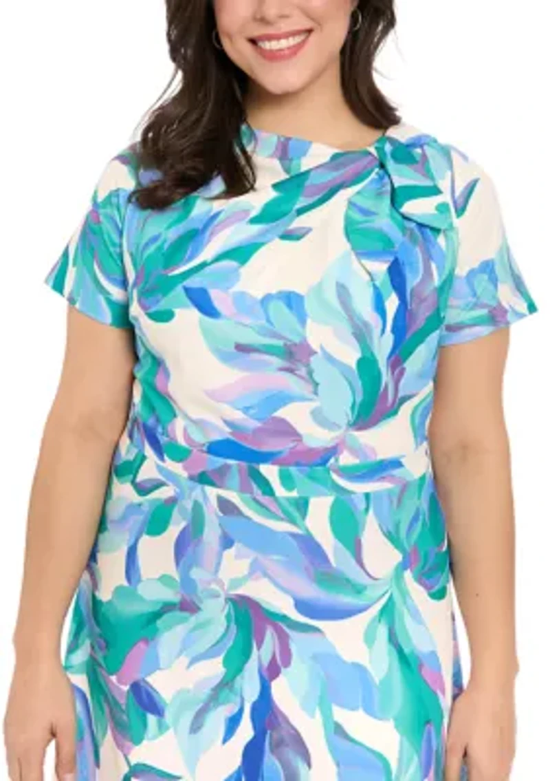 Plus Short Sleeve Floral Scuba Midi Dress