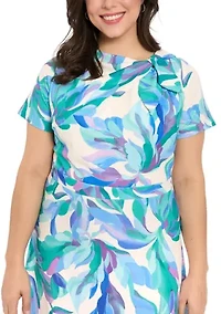 Plus Short Sleeve Floral Scuba Midi Dress