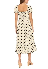 Women's Puff Sleeve Printed Linen Midi Dress