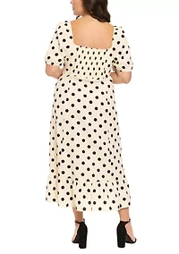 Plus Short Sleeve Printed Linen Midi Dress
