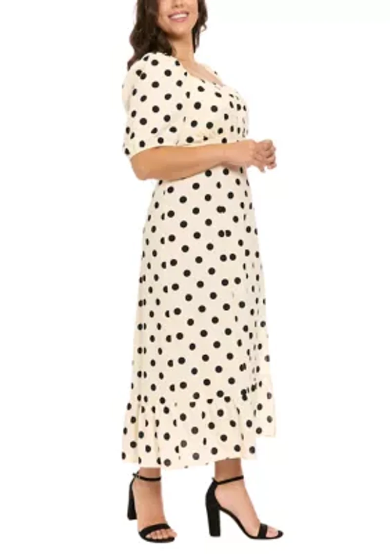 Plus Short Sleeve Printed Linen Midi Dress