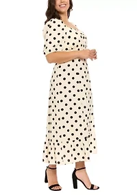 Plus Short Sleeve Printed Linen Midi Dress