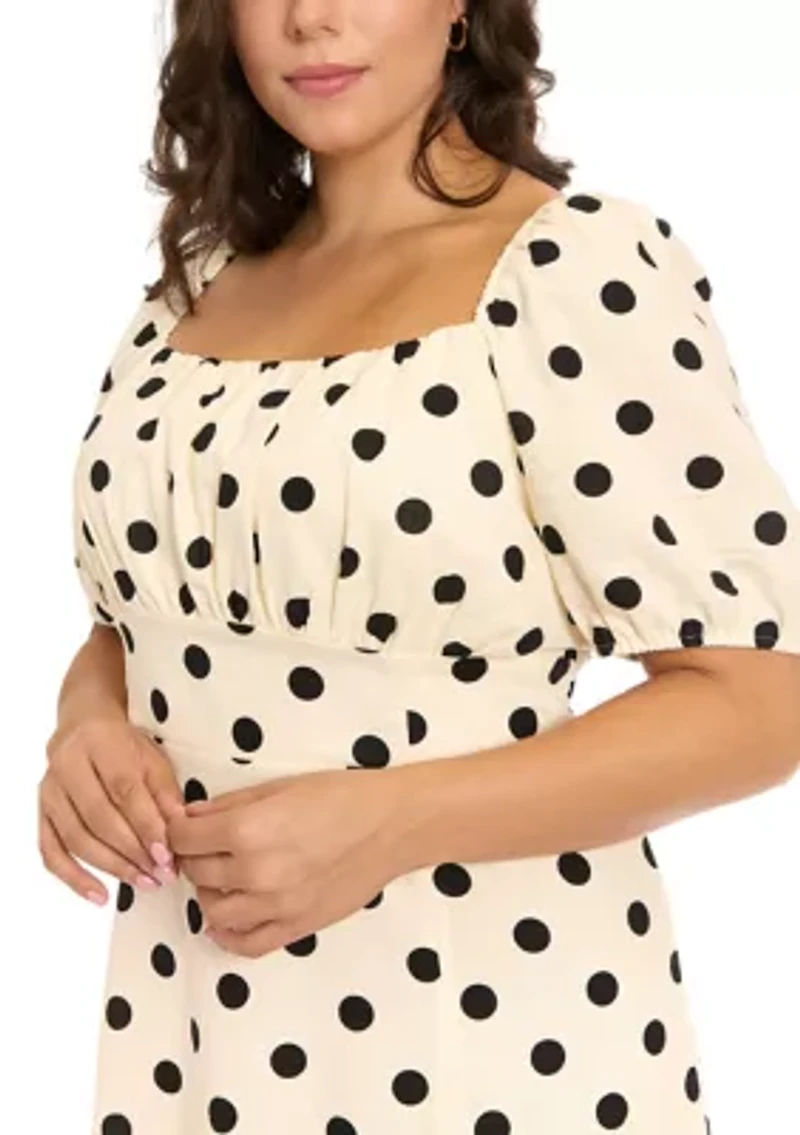 Plus Short Sleeve Printed Linen Midi Dress