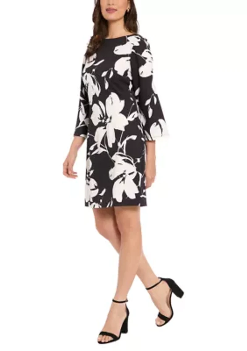 Women's 3/4 Sleeve Printed Mini Dress