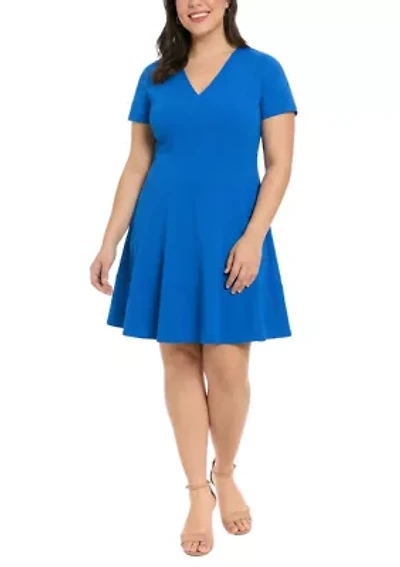 Plus V-Neck A-Line Scuba Mini Dress