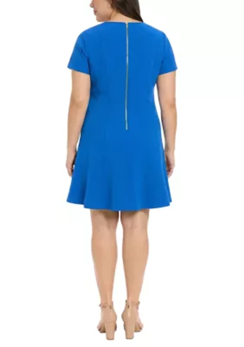 Plus V-Neck A-Line Scuba Mini Dress